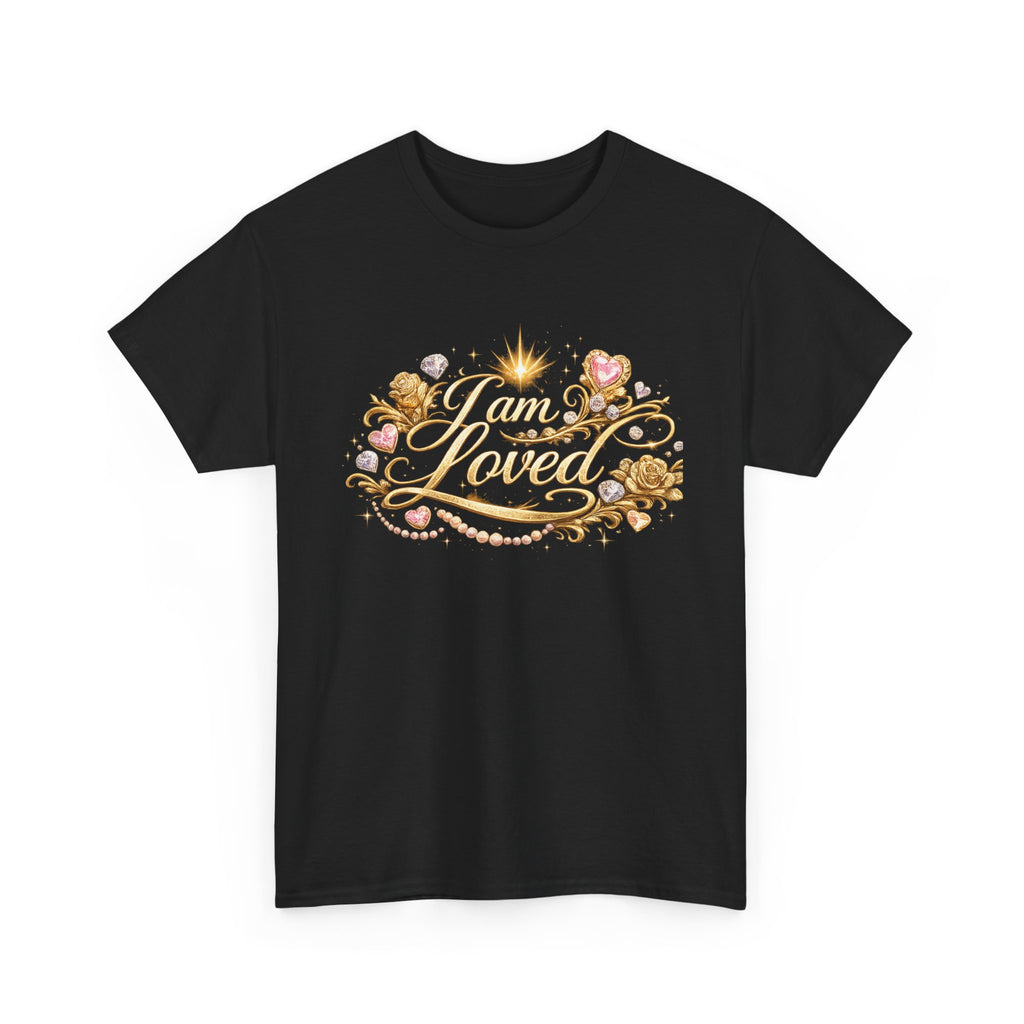 I Am Loved Tee — Floral Gold Script Inspirational T-Shirt