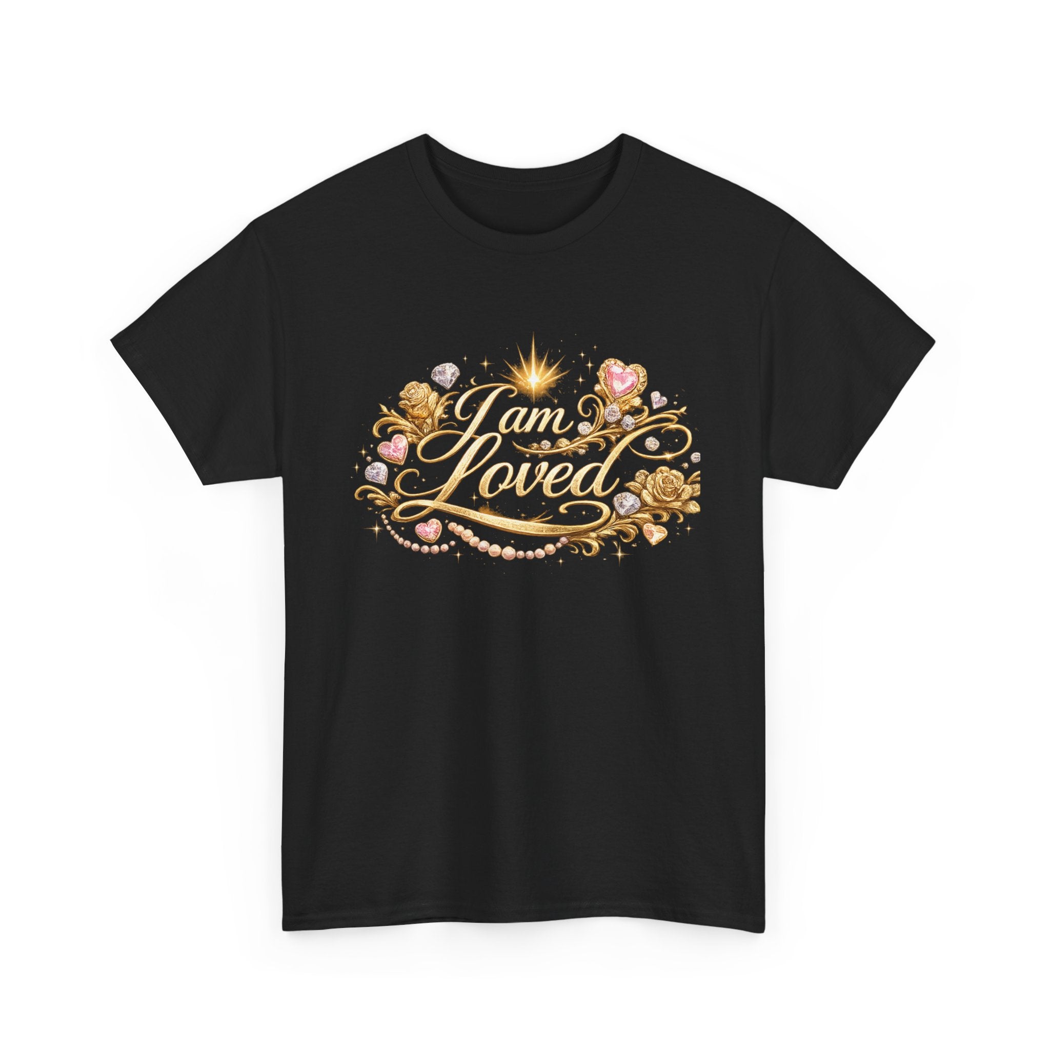 I Am Loved Tee — Floral Gold Script Inspirational T-Shirt