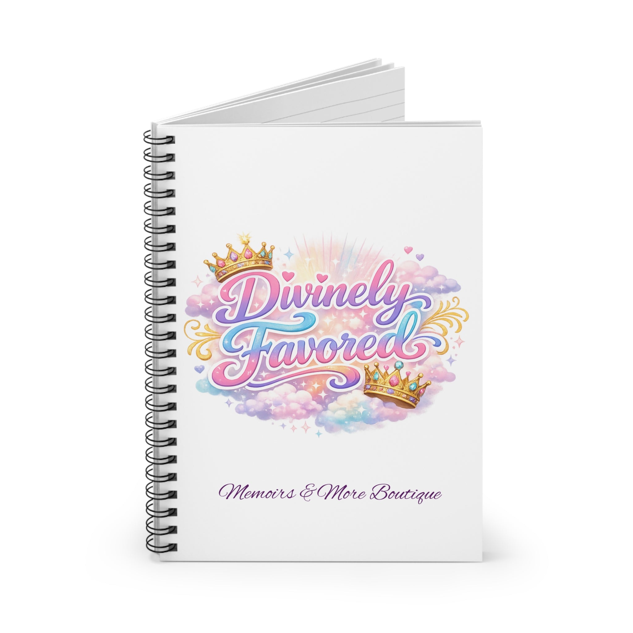 Divinely Favored Spiral Notebook — Inspirational Ruled Journal with Crown Design