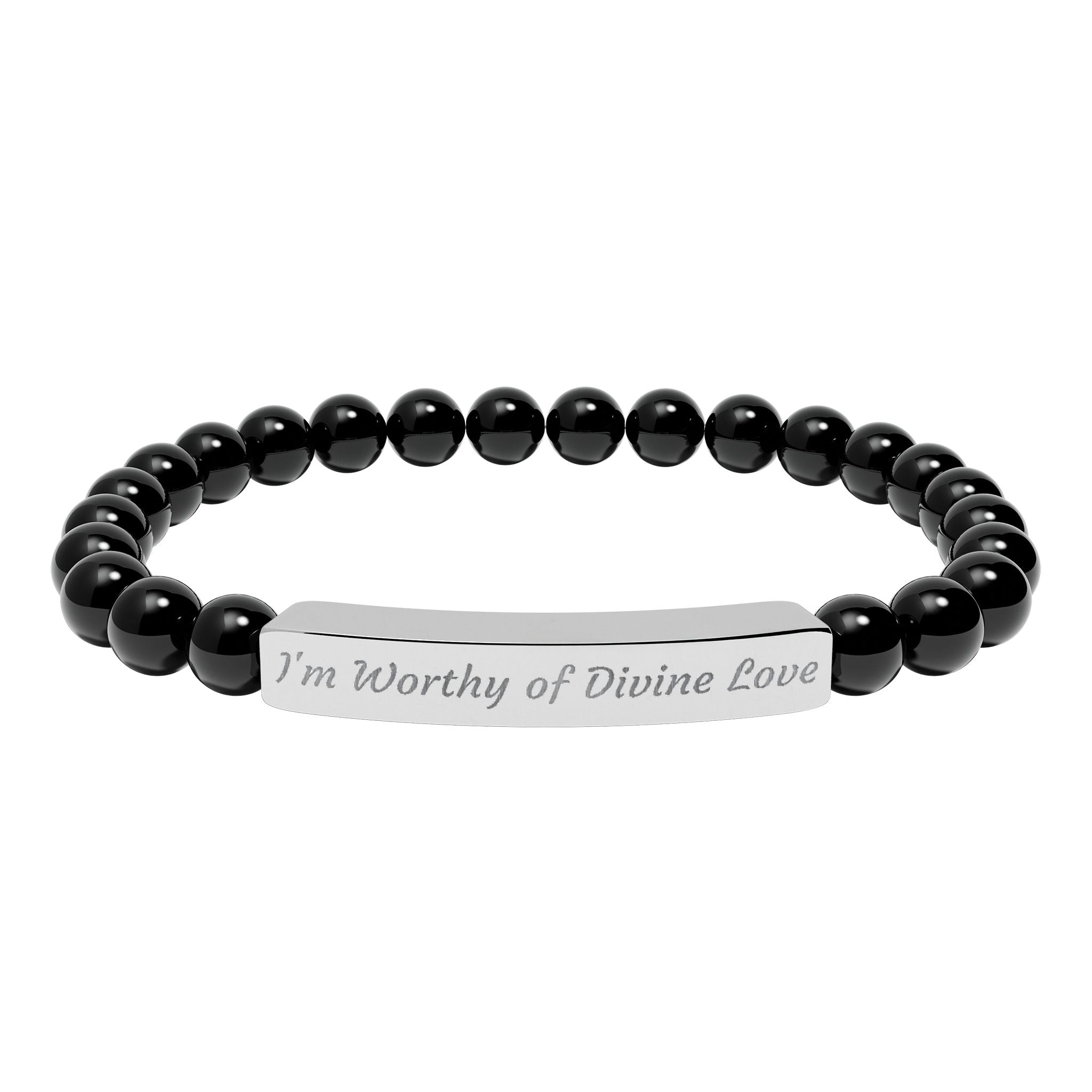 Natural Stone Stretch Bar Bracelet — "I'm Worthy of Divine Love" Engraved