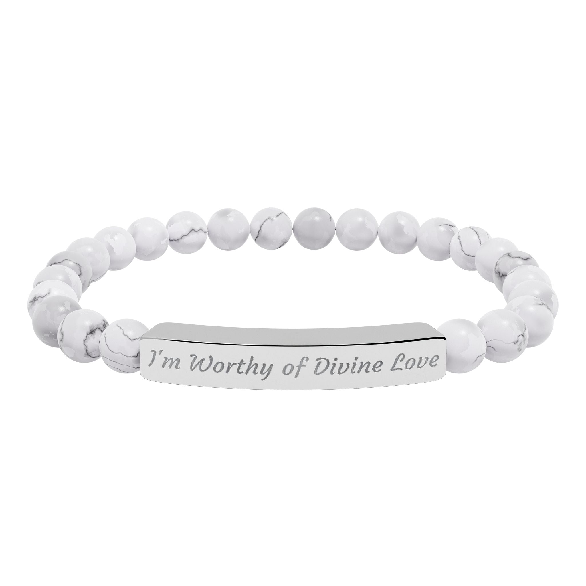 Natural Stone Stretch Bar Bracelet — "I'm Worthy of Divine Love" Engraved