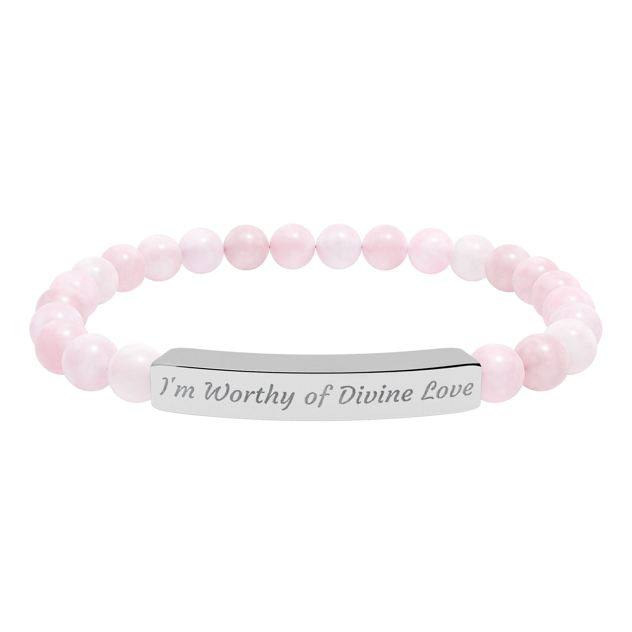 Natural Stone Stretch Bar Bracelet — "I'm Worthy of Divine Love" Engraved