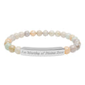 Natural Stone Stretch Bar Bracelet — "I'm Worthy of Divine Love" Engraved