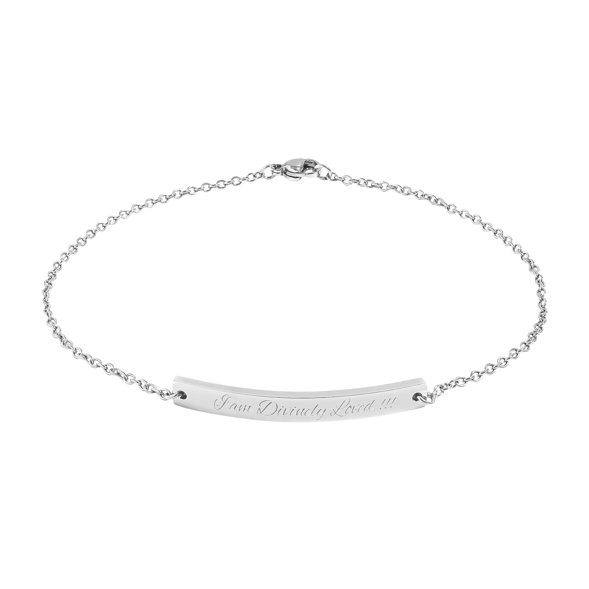 Engravable Curved Bar Anklet — "I am Divinely Loved !!! in Gold/Rose Gold