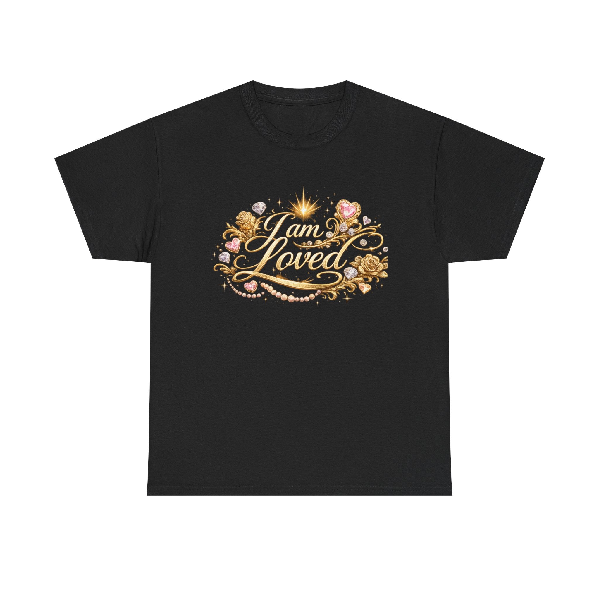 I Am Loved Tee — Floral Gold Script Inspirational T-Shirt